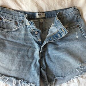 AGOLDE Parker Long Shorts in Swapmeet Blue Jean Shorts Relaxed Fit Frayed Hem